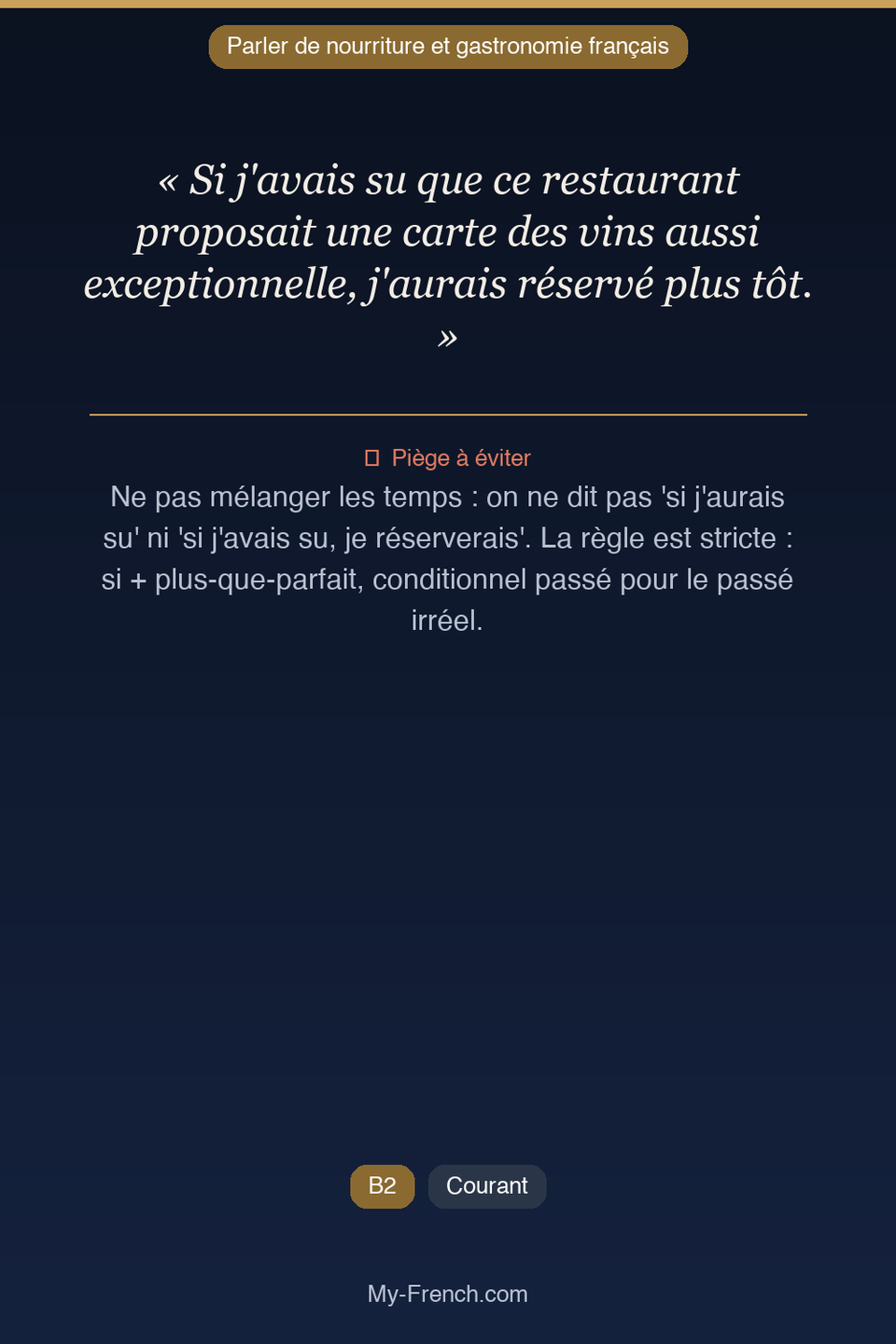 Français des affaires : « Si j'avais su que ce restaurant proposait une carte des vins aussi exc »