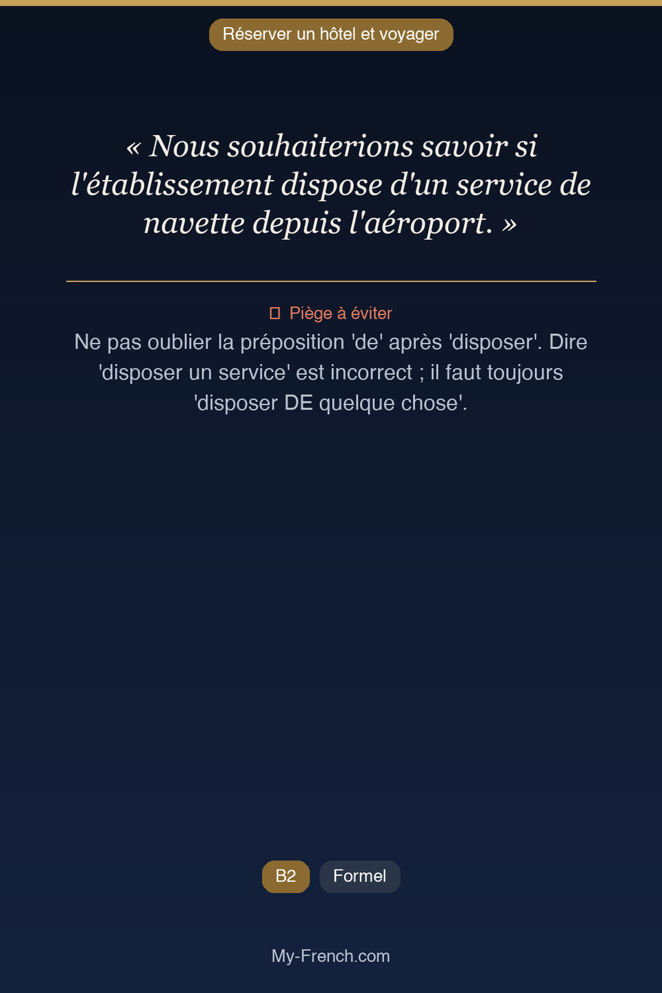 Français des affaires : « Nous souhaiterions savoir si l'établissement dispose d'un service de n »