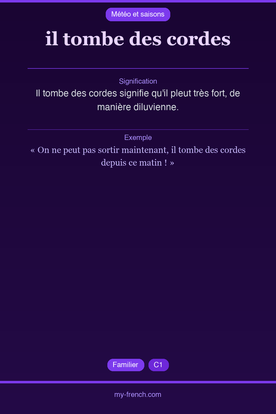 il tombe des cordes : que veut dire cette expression ?