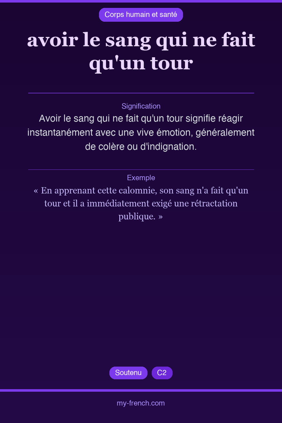 avoir le sang qui ne fait qu'un tour : que veut dire cette expression ?