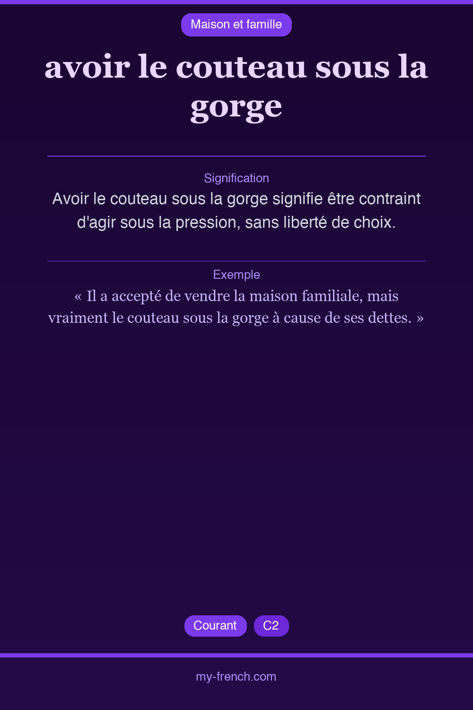 avoir le couteau sous la gorge : que veut dire cette expression ?