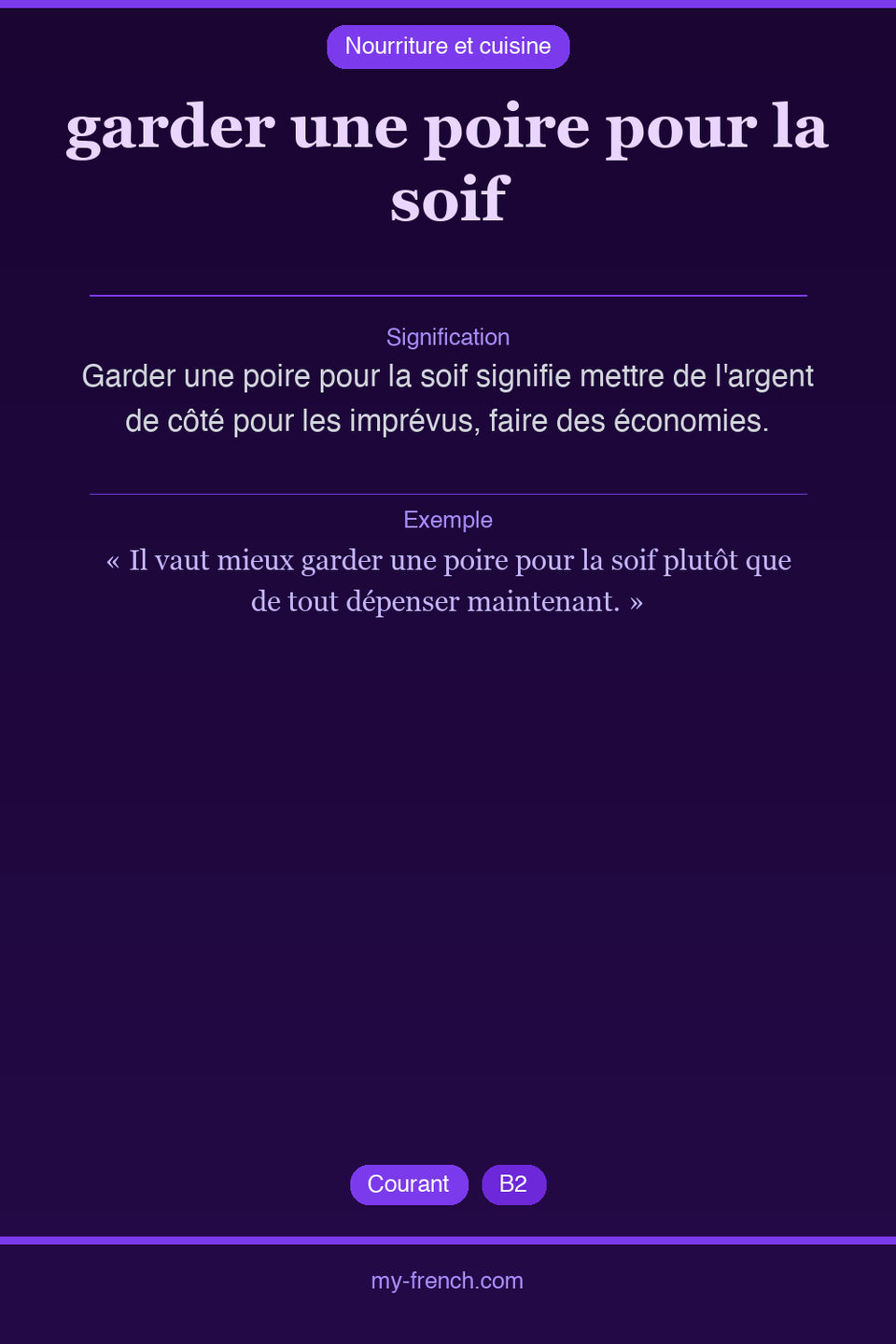 garder une poire pour la soif : que veut dire cette expression ?