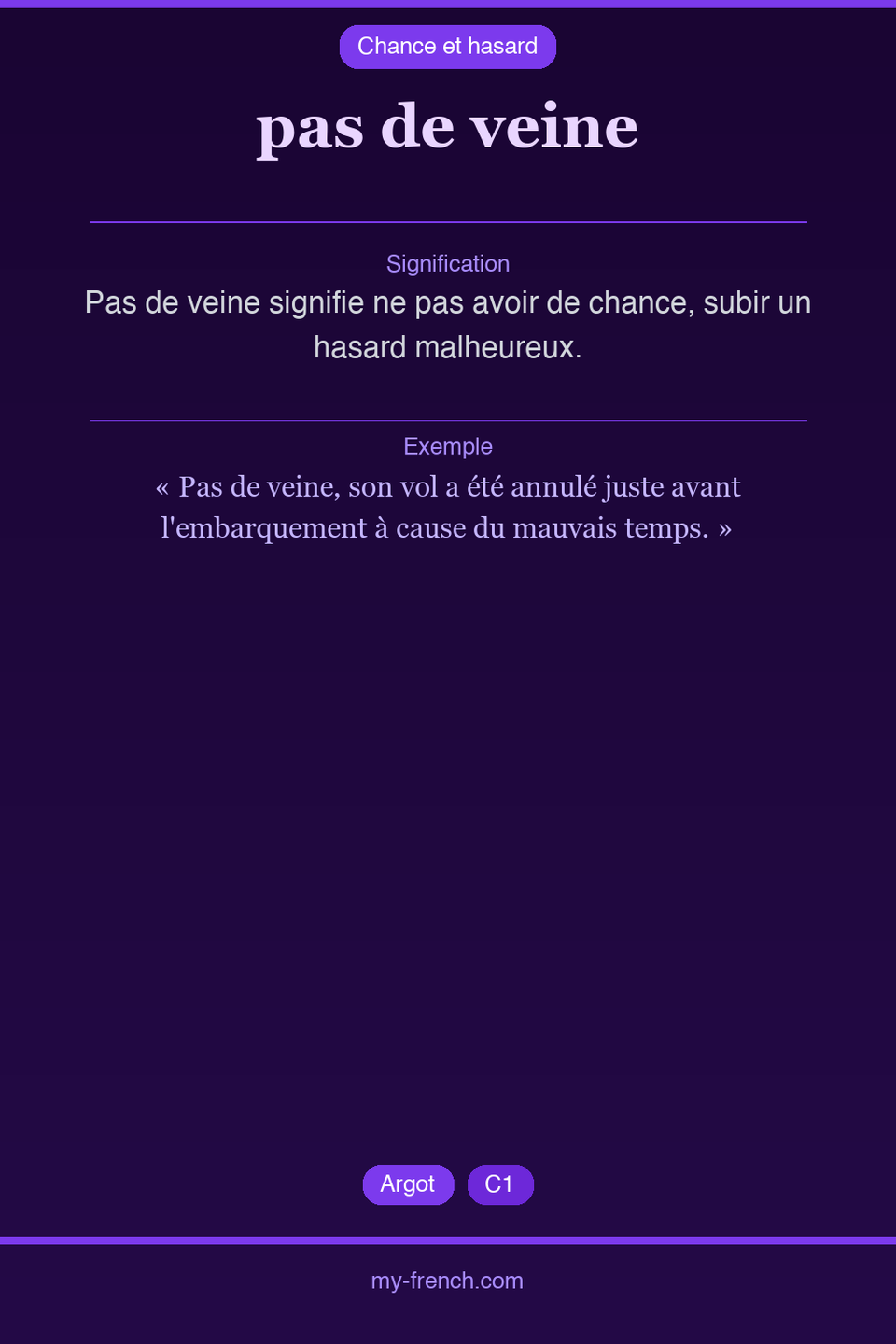 pas de veine : que veut dire cette expression ?