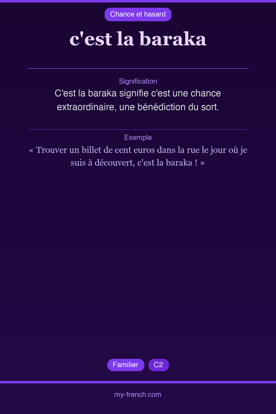 c'est la baraka : que veut dire cette expression ?