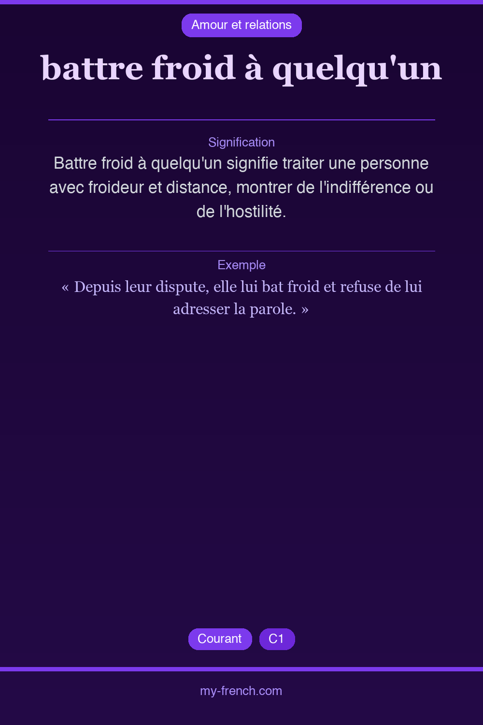 battre froid à quelqu'un : que veut dire cette expression ?