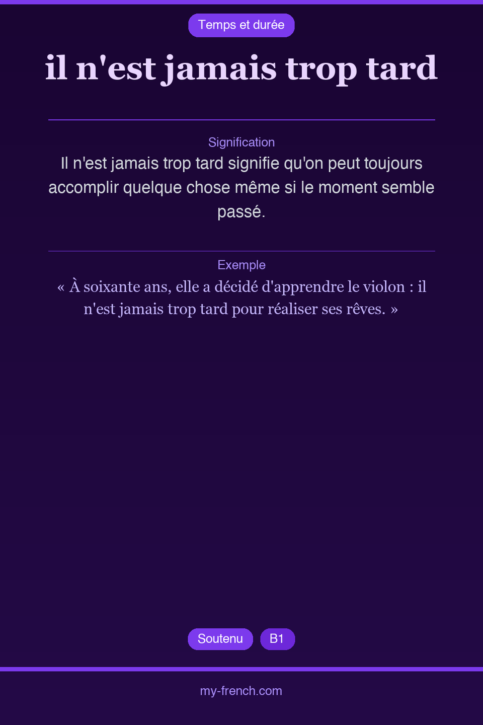 il n'est jamais trop tard : que veut dire cette expression ?