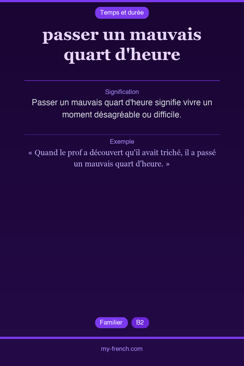 passer un mauvais quart d'heure : que veut dire cette expression ?