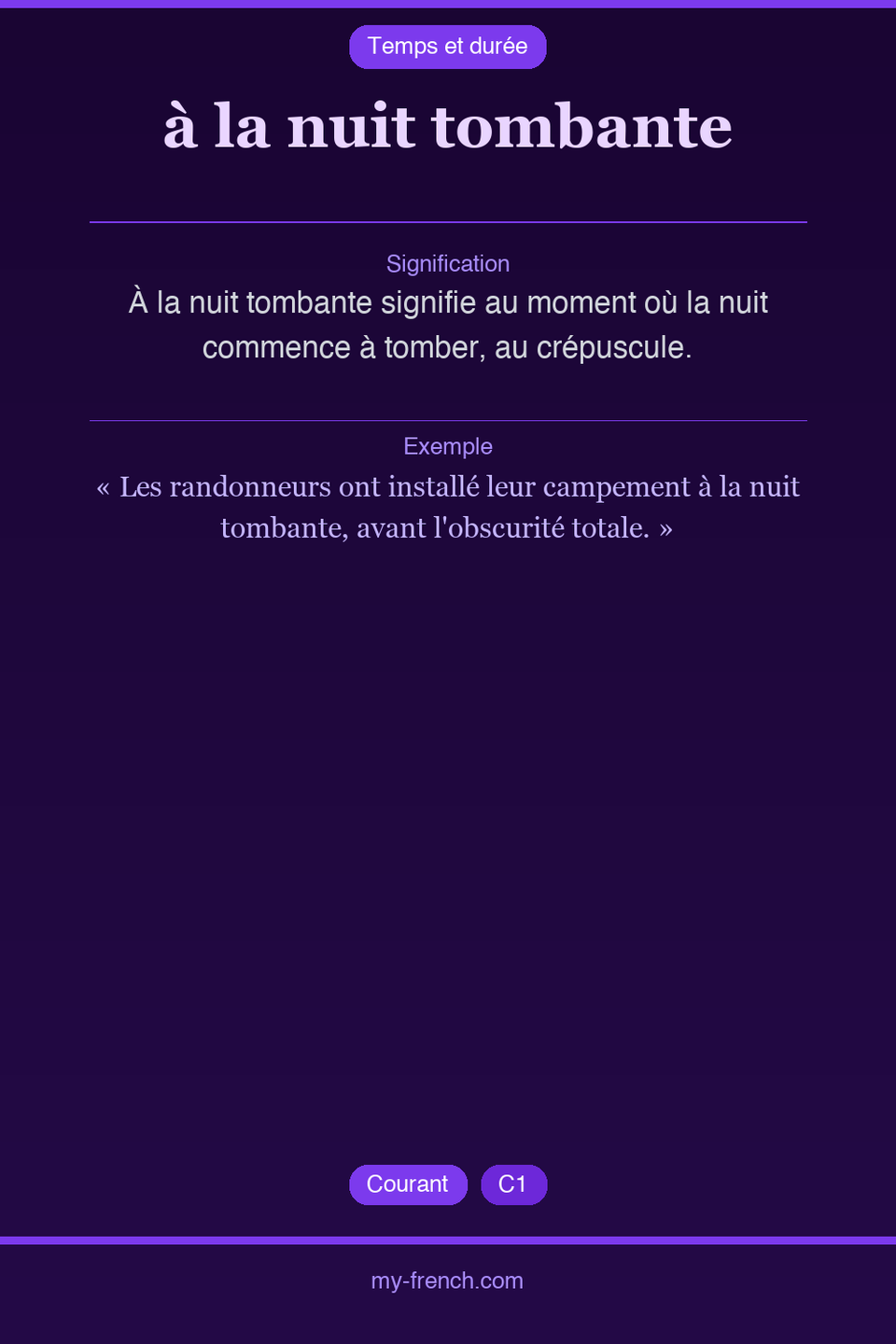 à la nuit tombante : que veut dire cette expression ?