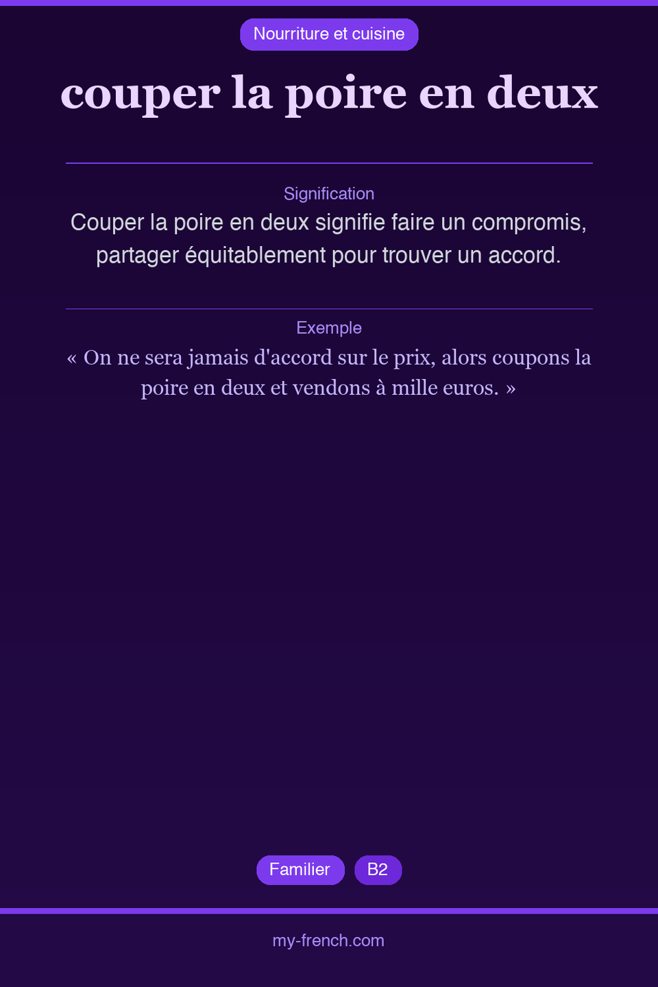 couper la poire en deux : que veut dire cette expression ?