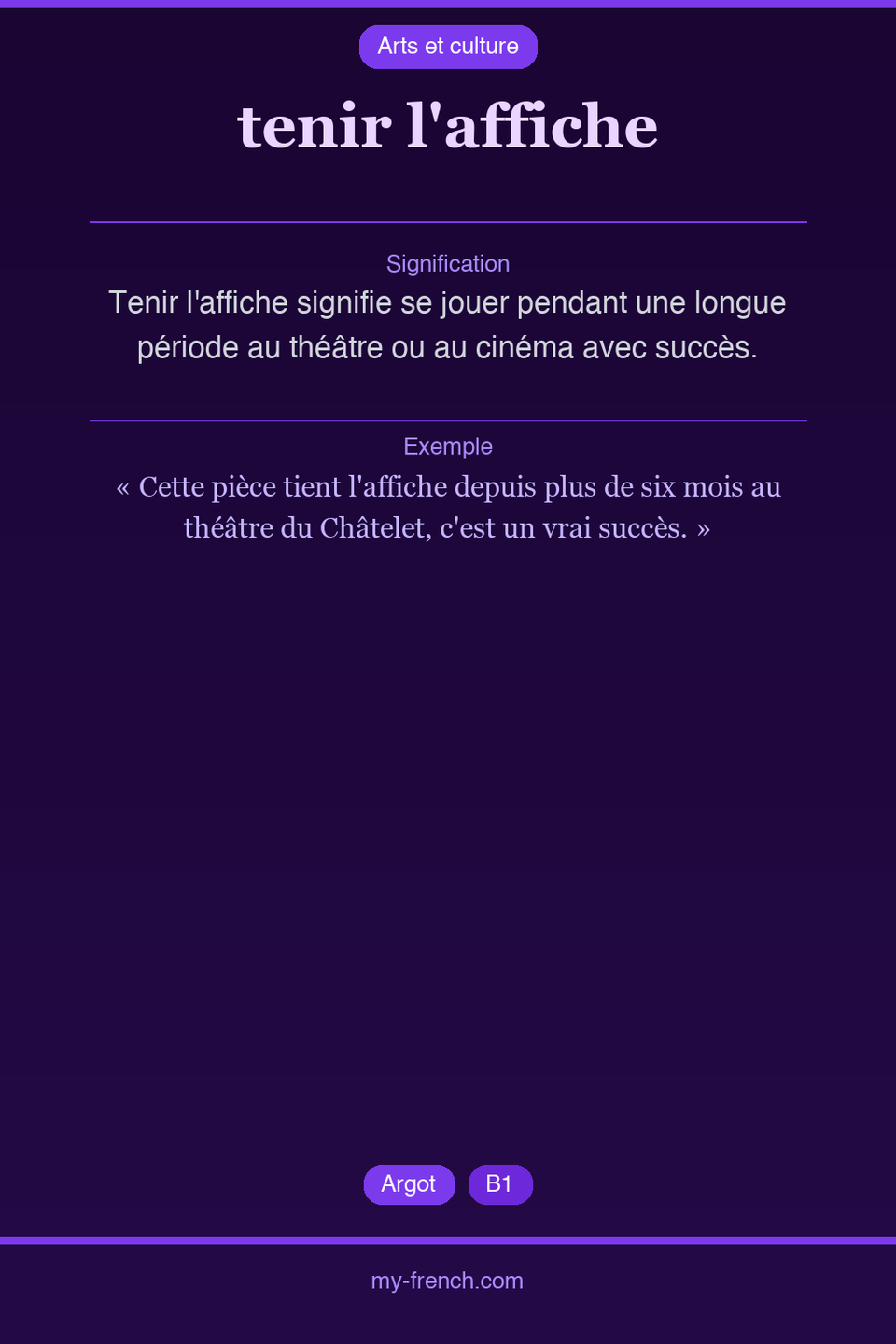 tenir l'affiche : que veut dire cette expression ?