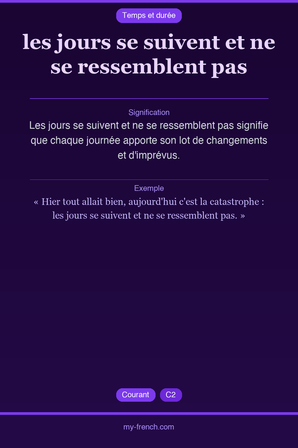les jours se suivent et ne se ressemblent pas : que veut dire cette expression ?