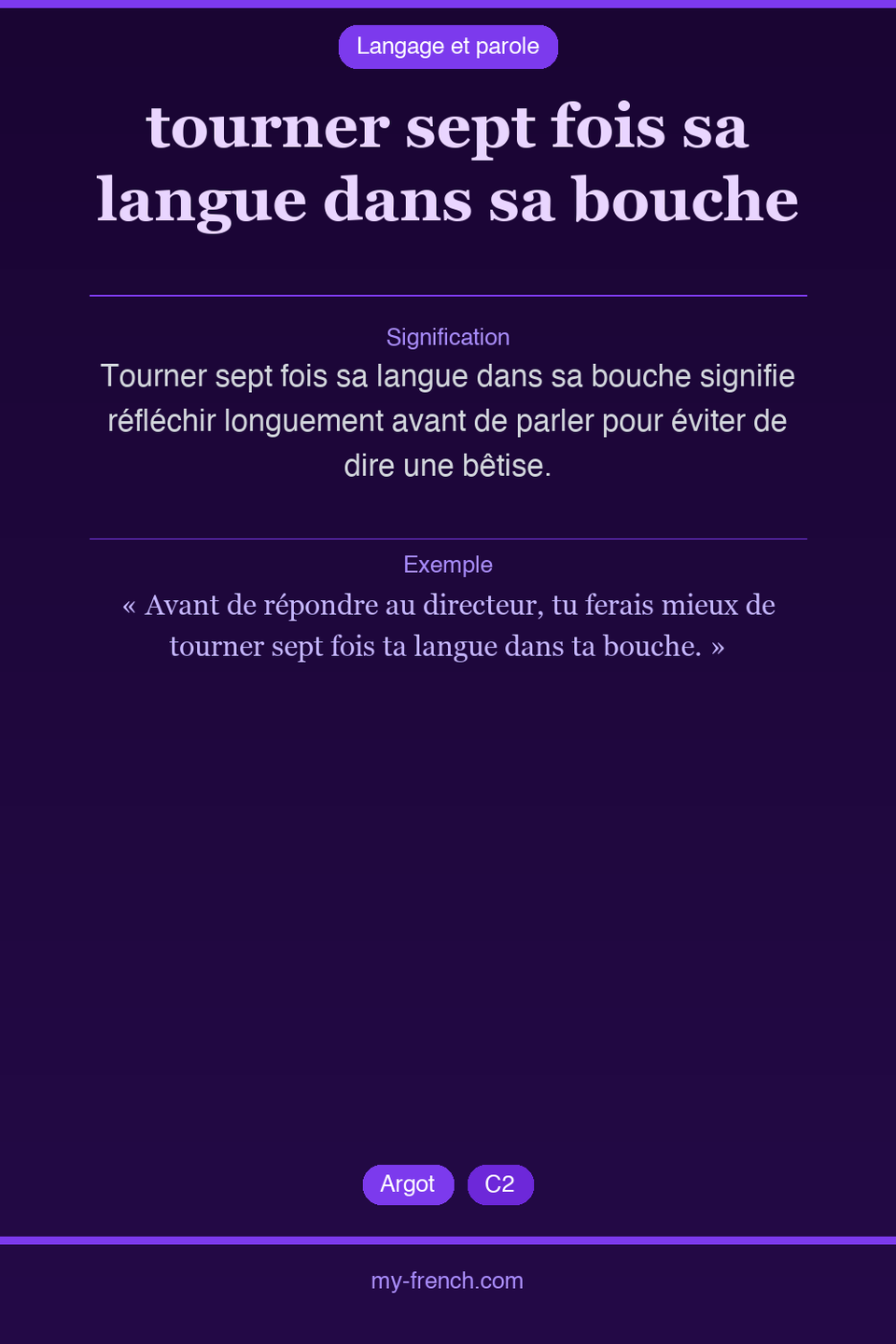 tourner sept fois sa langue dans sa bouche : que veut dire cette expression ?