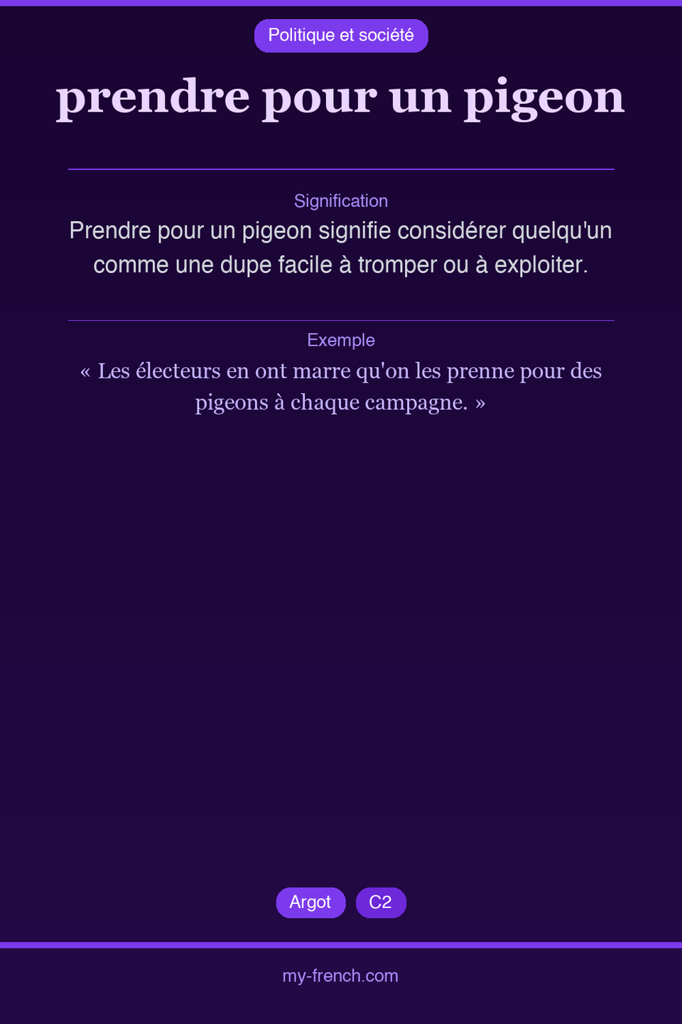 prendre pour un pigeon : que veut dire cette expression ?