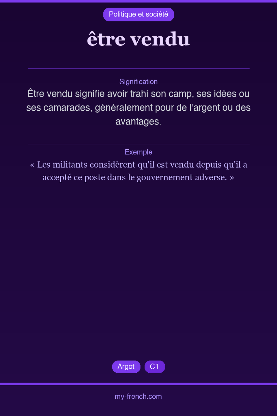 être vendu : que veut dire cette expression ?