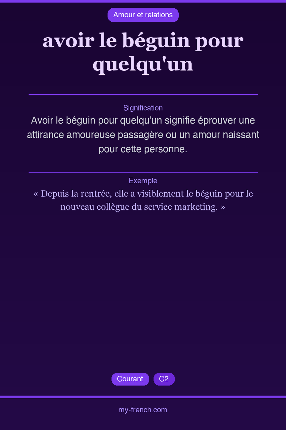 avoir le béguin pour quelqu'un : que veut dire cette expression ?
