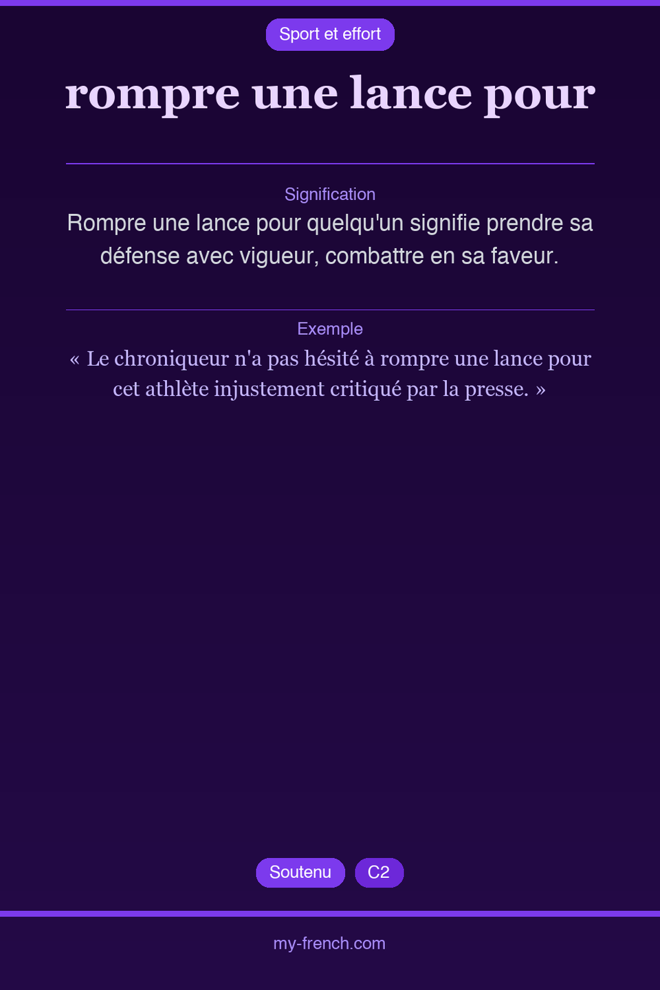 rompre une lance pour : que veut dire cette expression ?