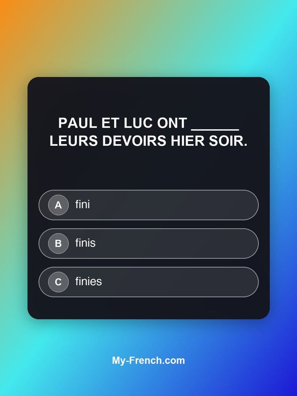 Quiz de français — Niveau A2 : Paul et Luc ont ______ leurs devoirs hier soir.