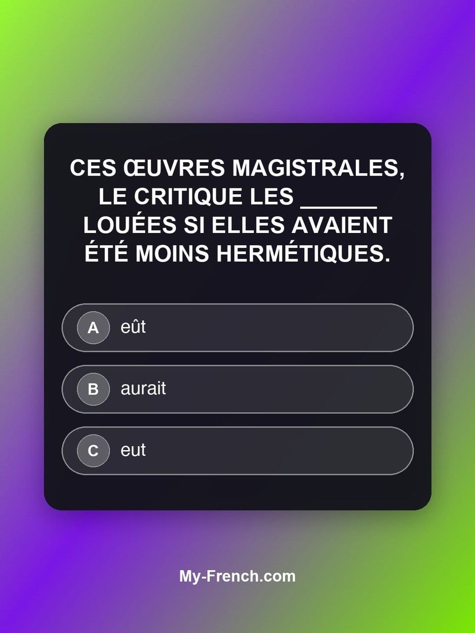 Quiz de français — Niveau C2 : Ces œuvres magistrales, le critique les ______ louées si elles avaient