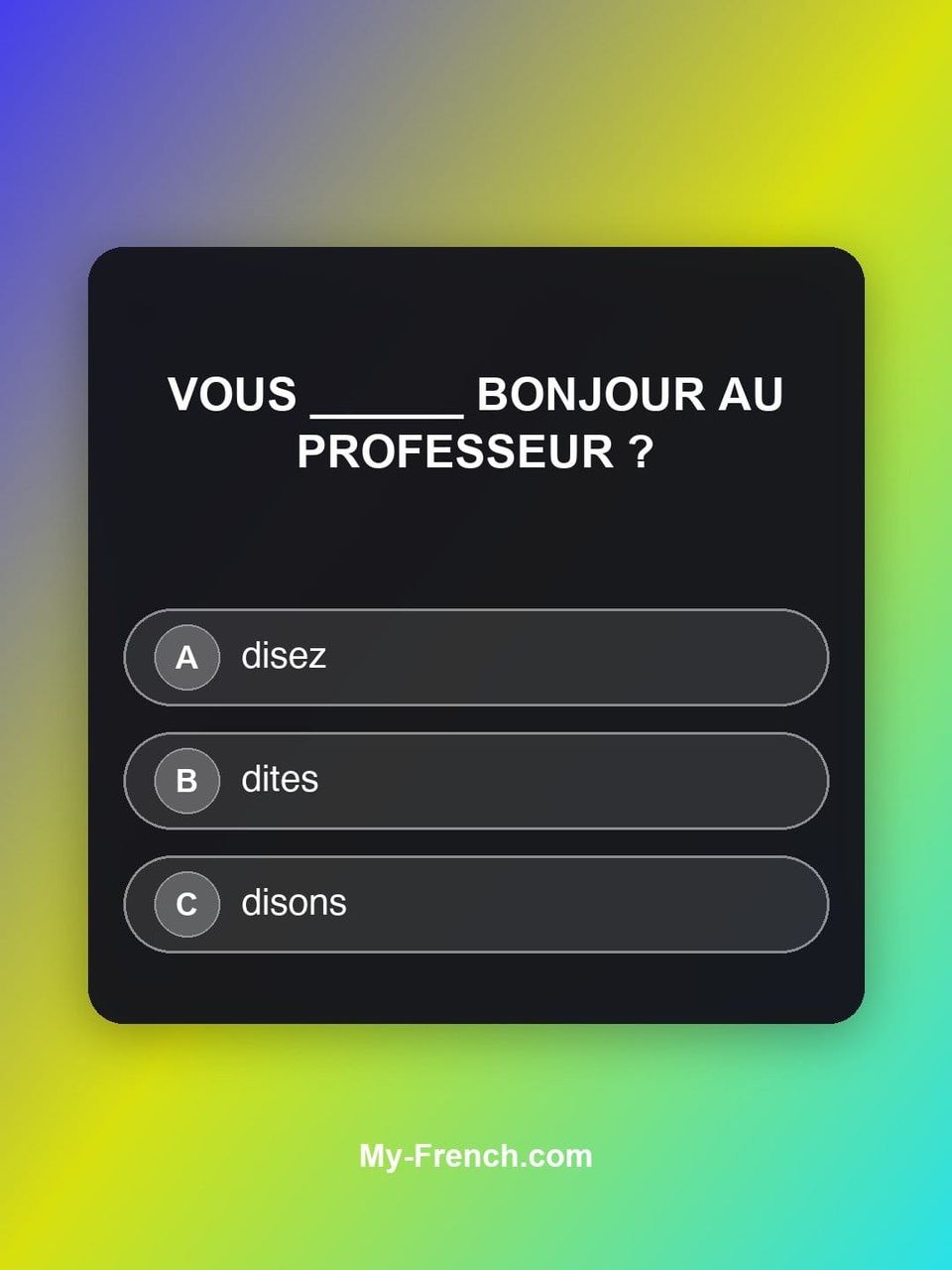 Quiz de français — Niveau A1 : Vous ______ bonjour au professeur ?