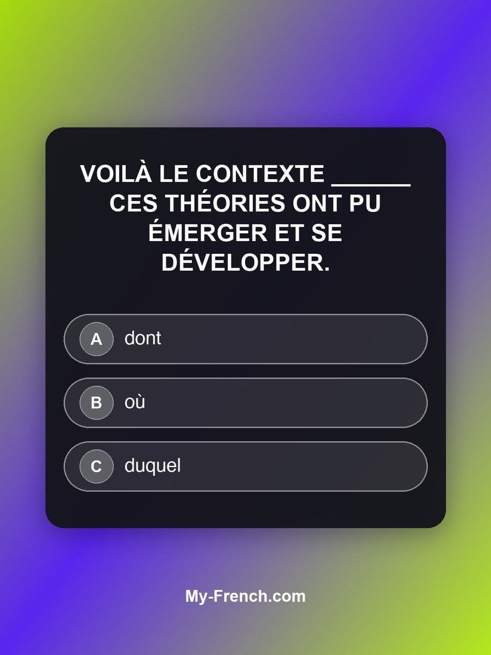 Quiz de français — Niveau C2 : Voilà le contexte ______ ces théories ont pu émerger et se développer.