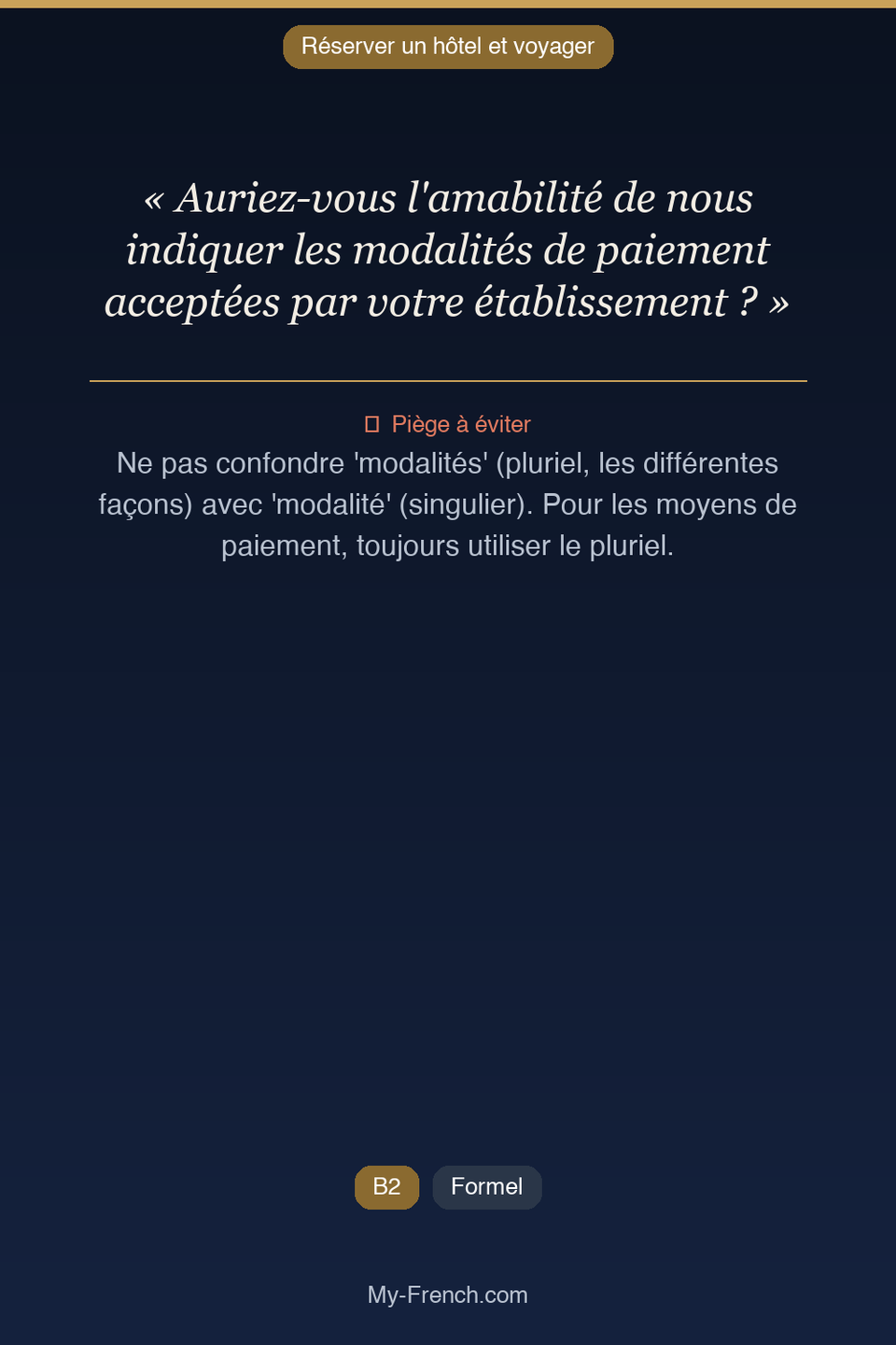 Français des affaires : « Auriez-vous l'amabilité de nous indiquer les modalités de paiement acc »