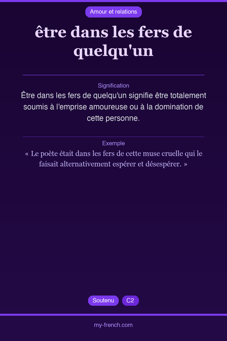 être dans les fers de quelqu'un : que veut dire cette expression ?