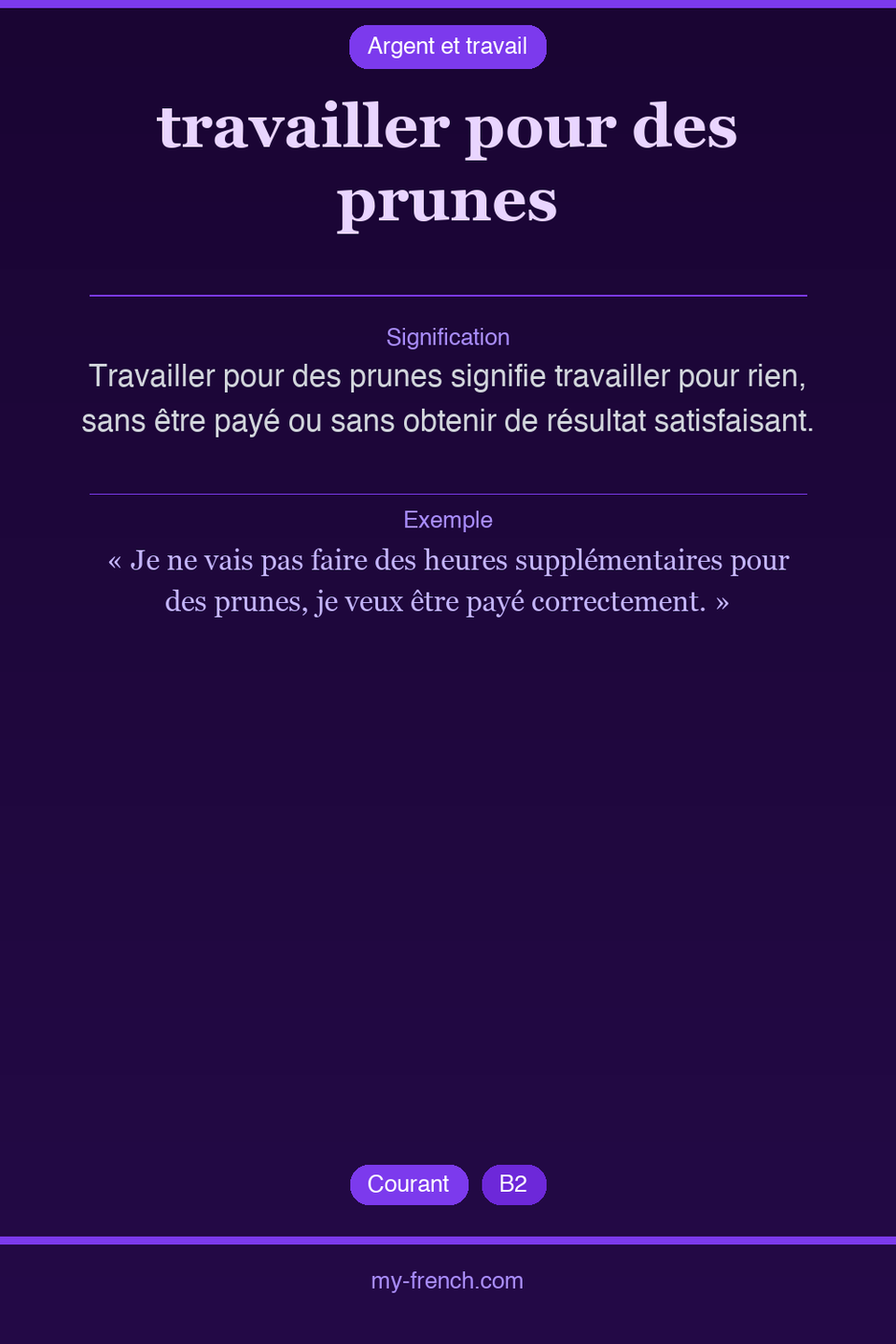 travailler pour des prunes : que veut dire cette expression ?