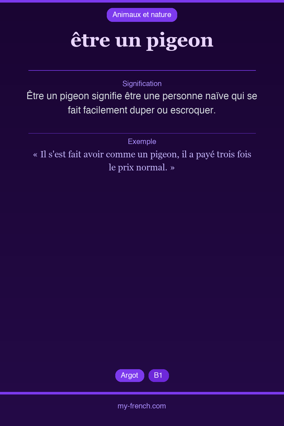 être un pigeon : que veut dire cette expression ?