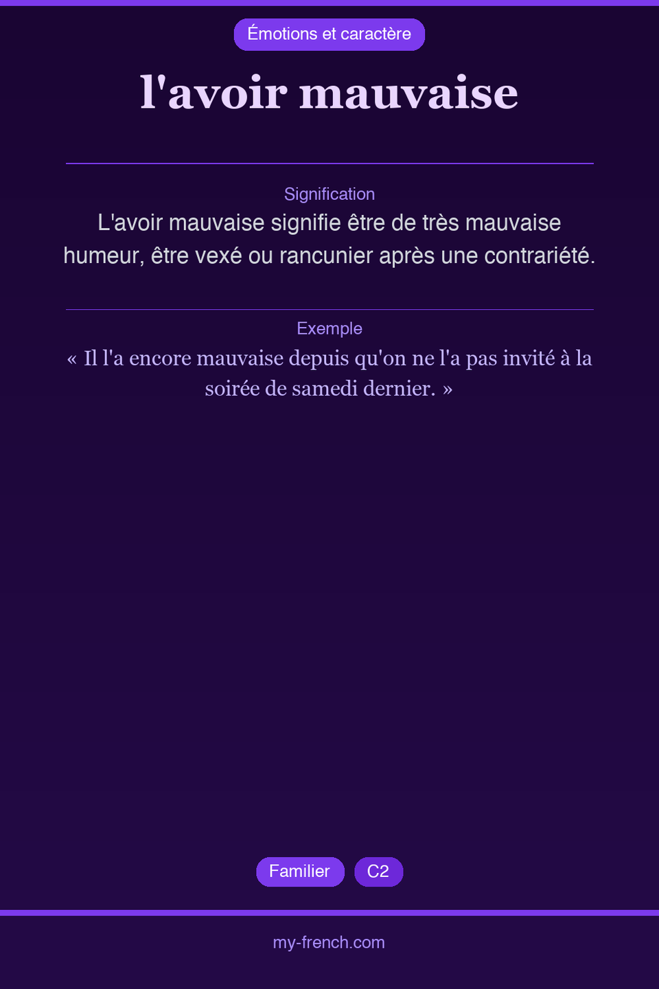 l'avoir mauvaise : que veut dire cette expression ?