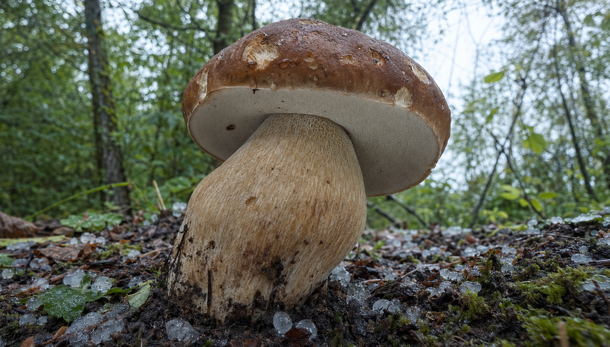Fungo porcino con grandine in Appennino