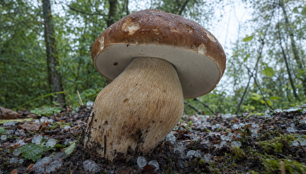 Fungo porcino con grandine in Appennino