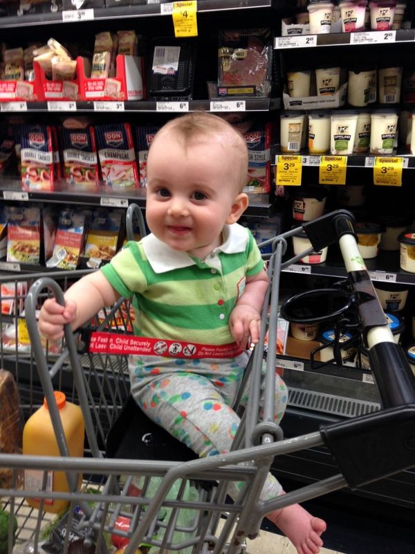 Louis in the supermarket and garden