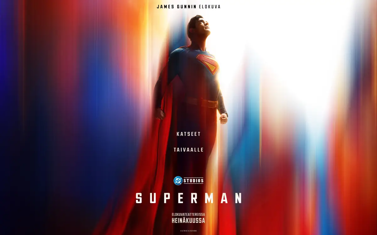 Superman key art featuring David Corensweat flying into the sky.