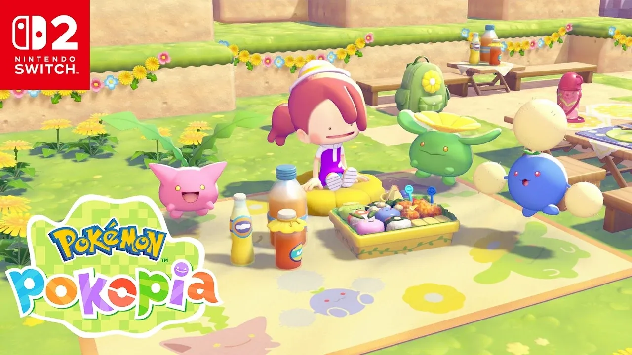 Ditto and her friends at a picnic in the game Pokémon Pokopia.