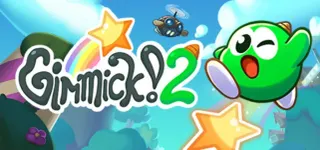 Key art for the game Gimmick! 2 with the titular green character leaping across the frame.