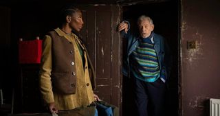 Michaela Coel and Ian McKellen in the film The Christophers.