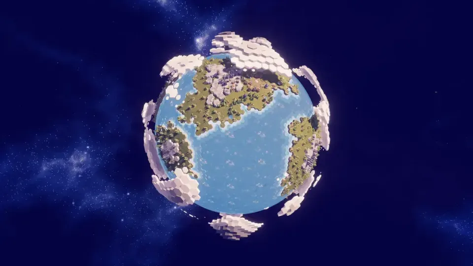 Gameplay image from the game Before We Leave featuring the blue earth against a vast galactic landscape