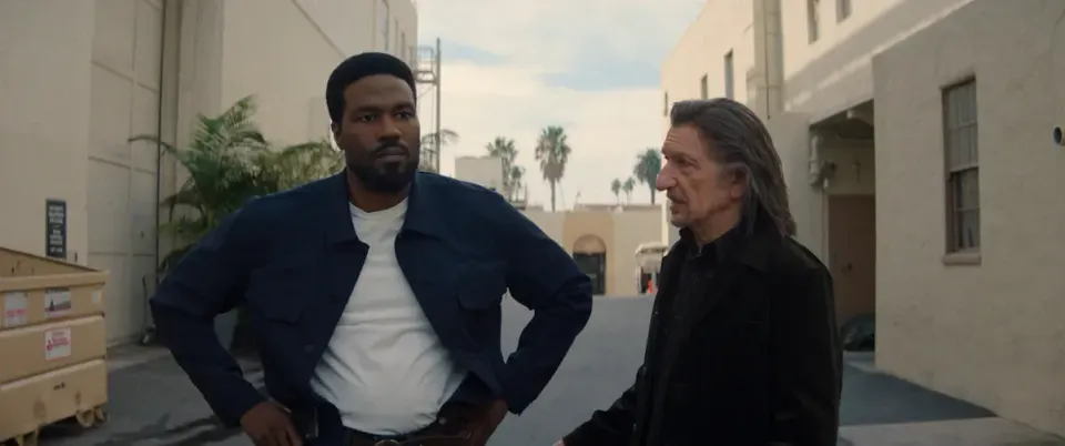 Yahya Abdul-Mateen II and Ben Kingsley have a chat on the studio lot in Marvel Man