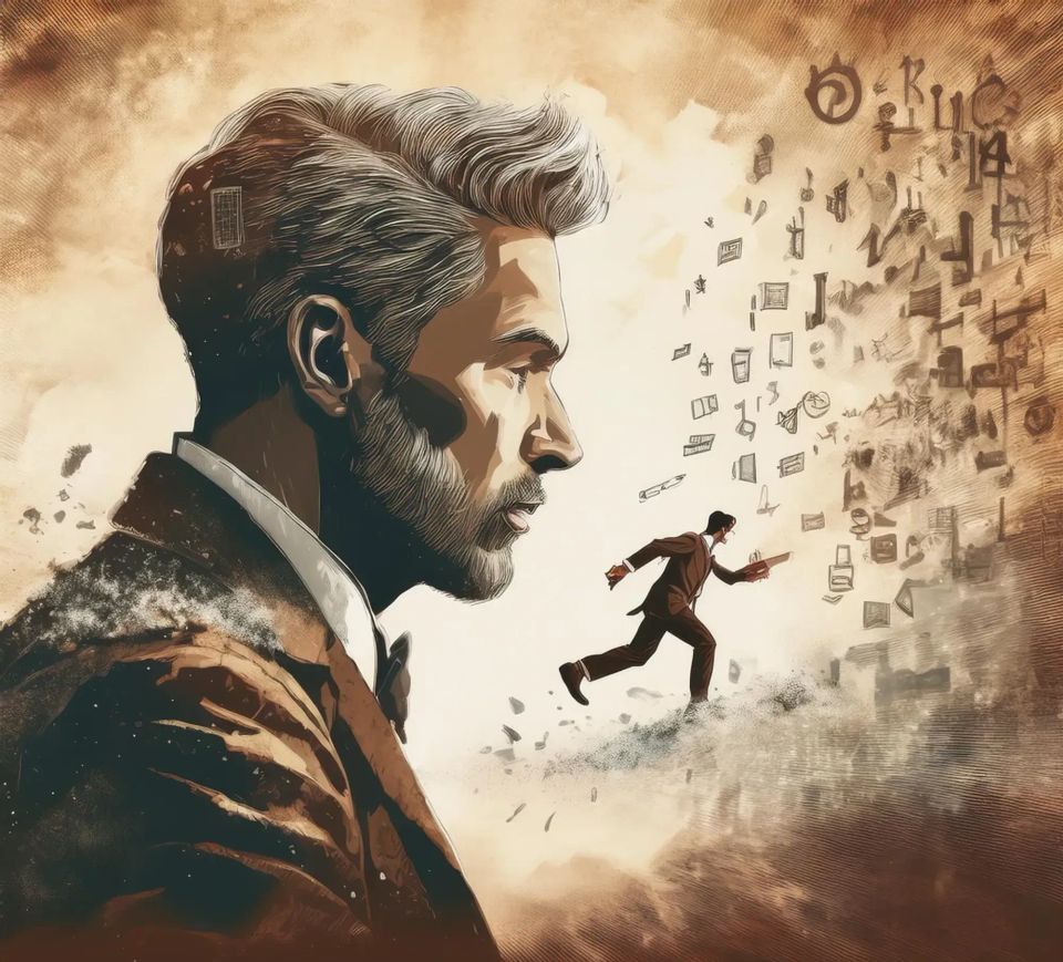 Un écrivain vu de profil avec l'objectif d'écrire mille mots par jour - Image générée par IA (Adobe Firefly)