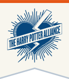  The logo of the Harry Potter Alliance, a heart with a lightning bolt severing it in two. 