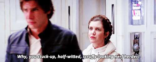  An animated gif of Princess Leia yelling at Han: “Why, you stuck-up, half-witted, scruffy-looking nerf herder!” 
