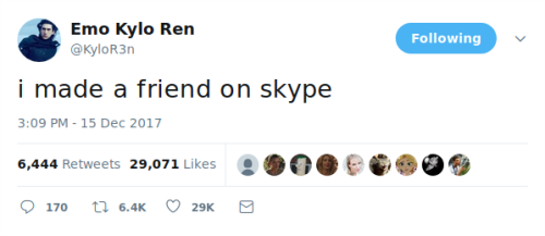  @KyloR3n on Twitter (Emo Kylo Ren) tweets: “i made a friend on skype” 