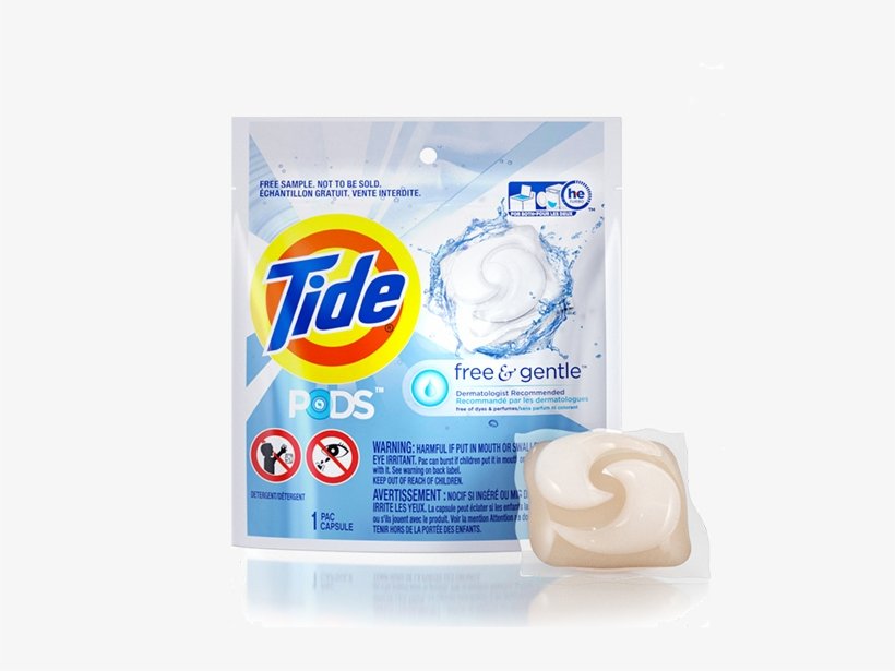 Photograph of a package of Tide PODS (free & gentle) and a beautiful pearly gem-like Tide POD
