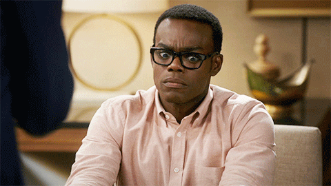 Animated gif of Chidi from The Good Place, looking distressed (likely from being asked to make a decision)