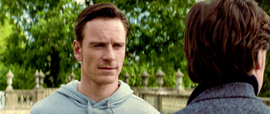 Animated gif of Charles and Erik in X-Men First Class in one of their 9,000 moments of Meaningful Eye Contact