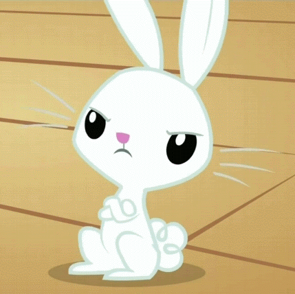 Animated gif of a white cartoon rabbit looking impatient, with front paws crossed as they tap one of their back legs.