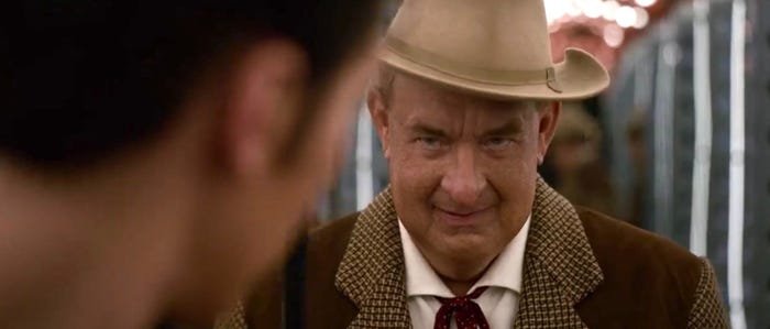 Photo of Tom Hanks (with latex jowls) in Elvis