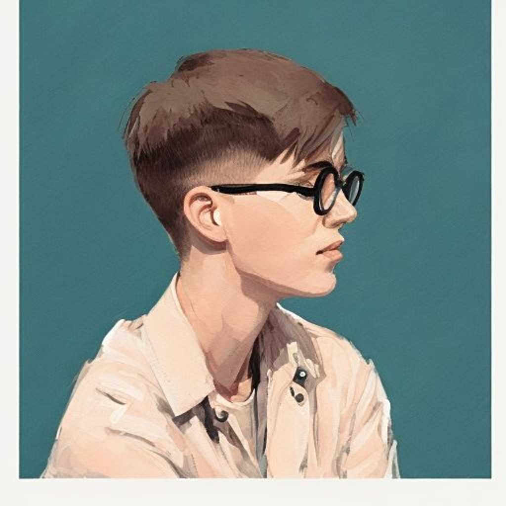 Image of Flourish in profile, wearing glasses and a tan shirt against a teal background