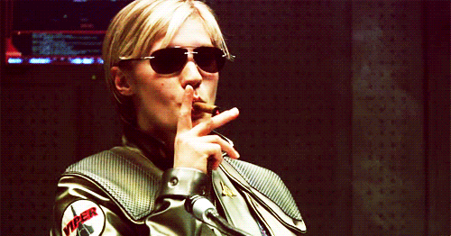 Animated gif of Starbuck from Battlestar Galactica smoking a cigar