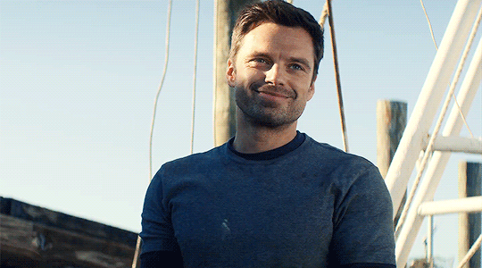 Animated gif of Bucky smiling.